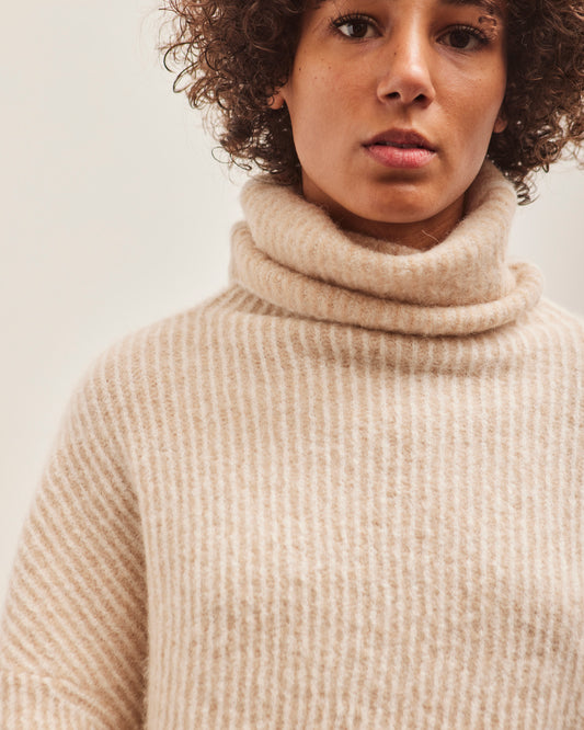 7115 Alpaca Striped Turtleneck, Light Stripes