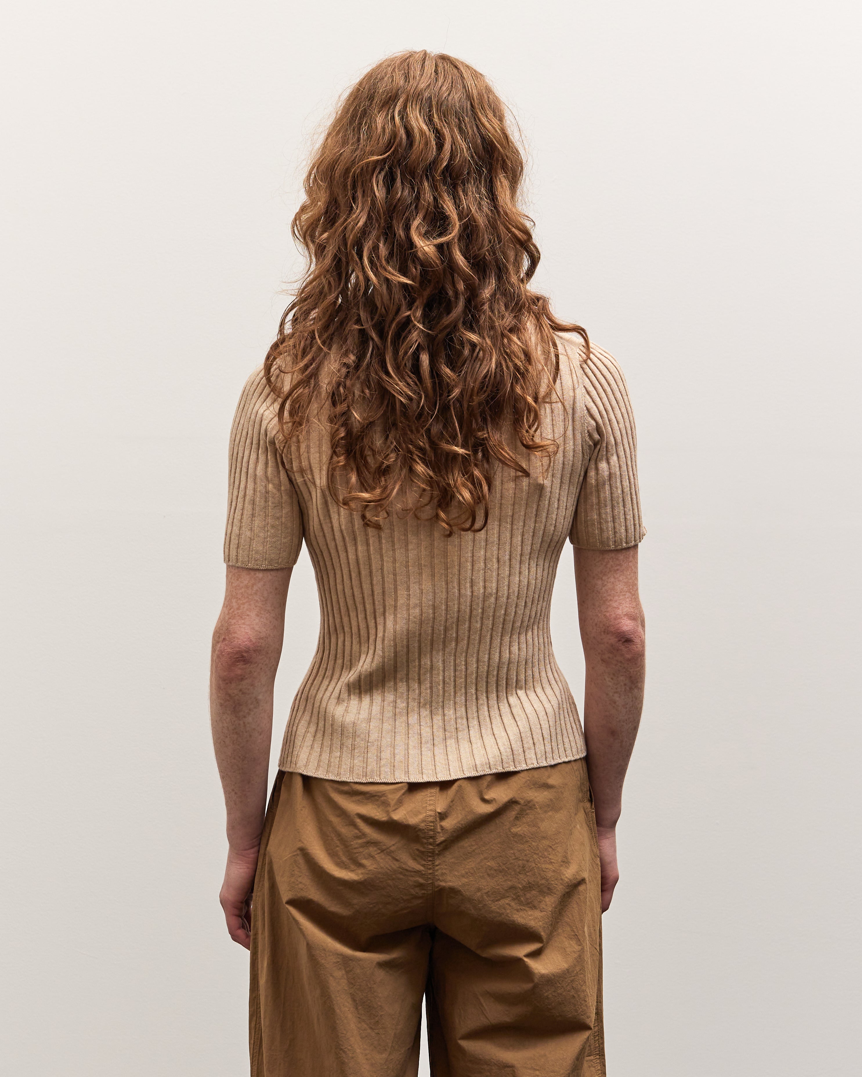 7115 Collared V-Neck Knit Top, Tan – Glasswing