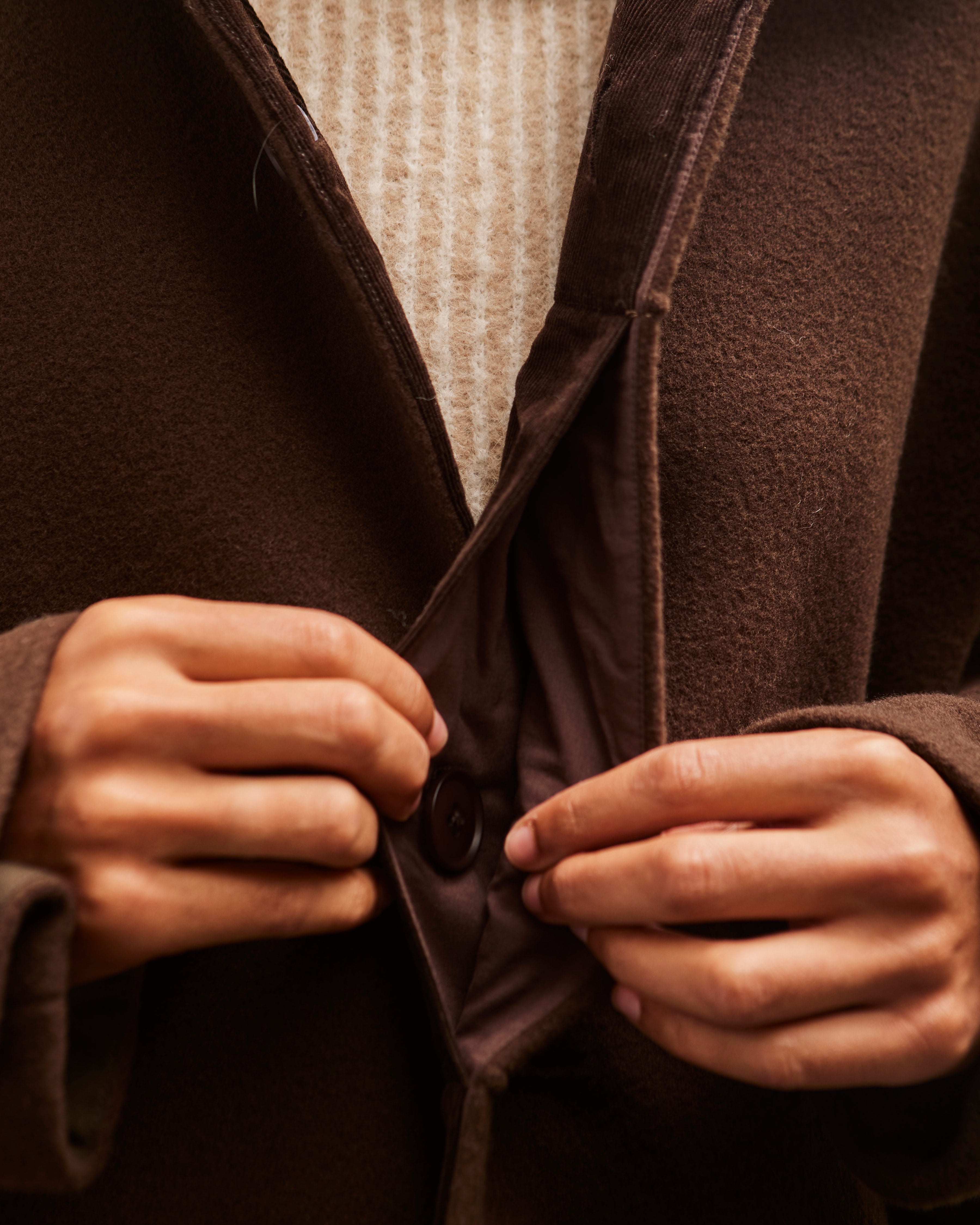 7115 Cuffed Wool Coat, Deep Walnut – Glasswing