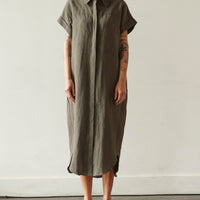 7115 Linen Maxi Shirtdress, Dark Oak