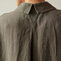7115 Linen Maxi Shirtdress, Dark Oak