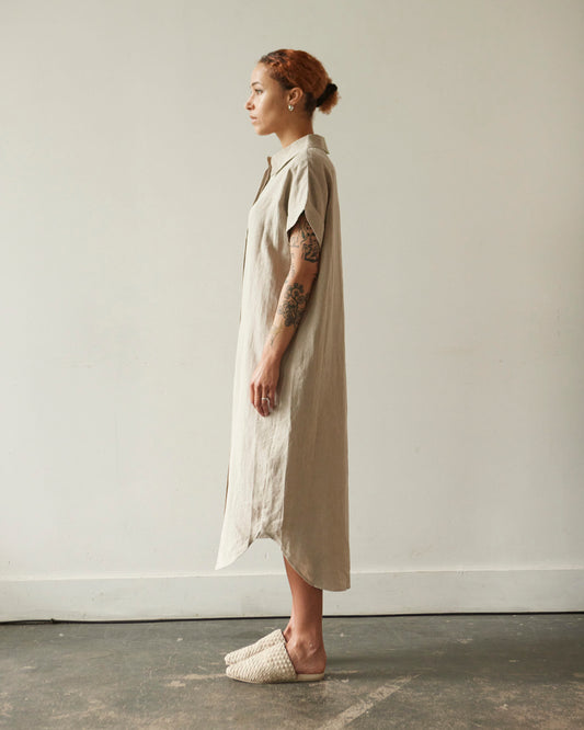 7115 Linen Maxi Shirtdress, Oatmeal