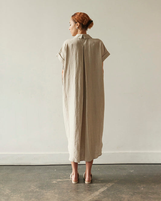 7115 Linen Maxi Shirtdress, Oatmeal