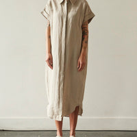 7115 Linen Maxi Shirtdress, Oatmeal