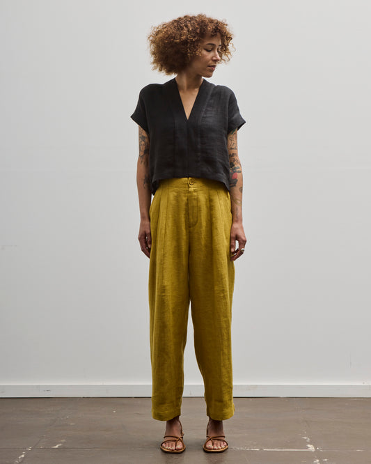 7115 Linen Pleated Trousers, Mustard