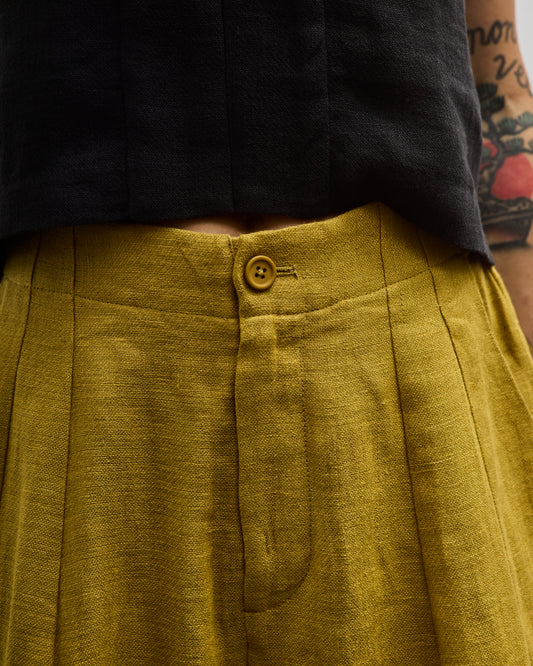 7115 Linen Pleated Trousers, Mustard