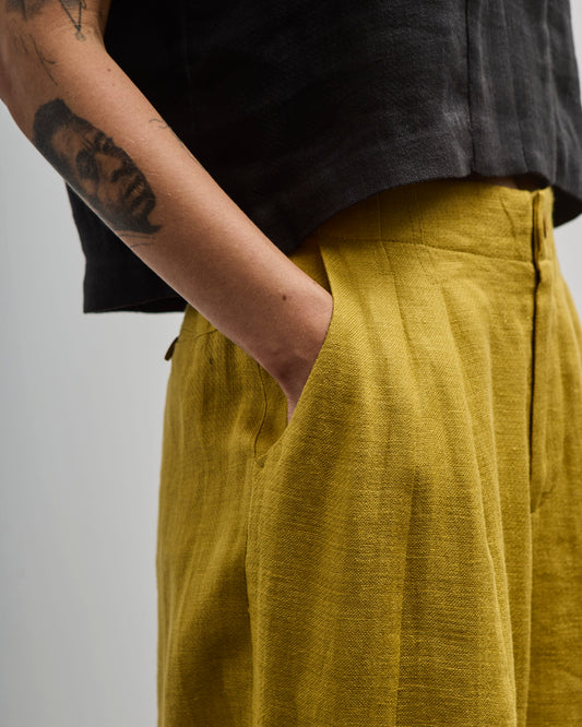 7115 Linen Pleated Trousers, Mustard