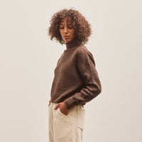 7115 Merino Striped Rib Mock-Neck, Brown