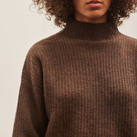 7115 Merino Striped Rib Mock-Neck, Brown