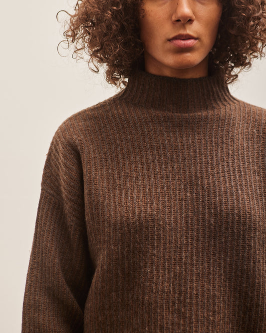 7115 Merino Striped Rib Mock-Neck, Brown