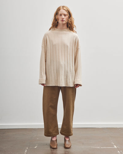 7115 by Szeki Merino Wide Ribbed Sweater, Beige-White