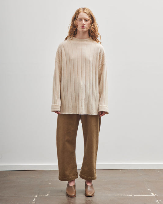 7115 by Szeki Merino Wide Ribbed Sweater, Beige-White