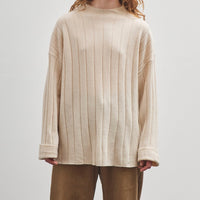 7115 by Szeki Merino Wide Ribbed Sweater, Beige-White