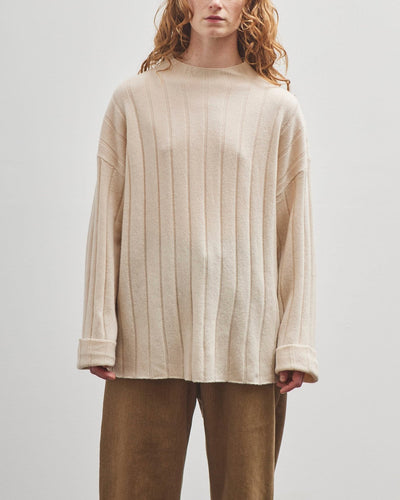 7115 by Szeki Merino Wide Ribbed Sweater, Beige-White