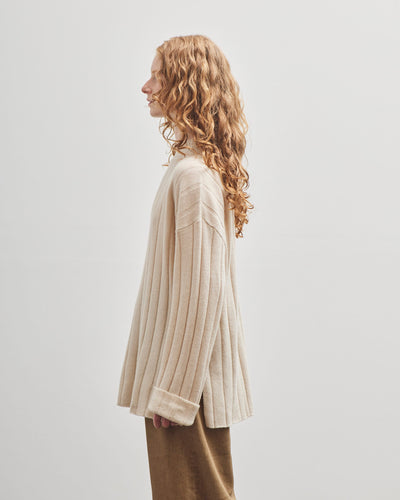 7115 by Szeki Merino Wide Ribbed Sweater, Beige-White