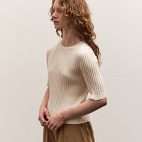 7115 Mid-Sleeves Ribbed Top, Off-White