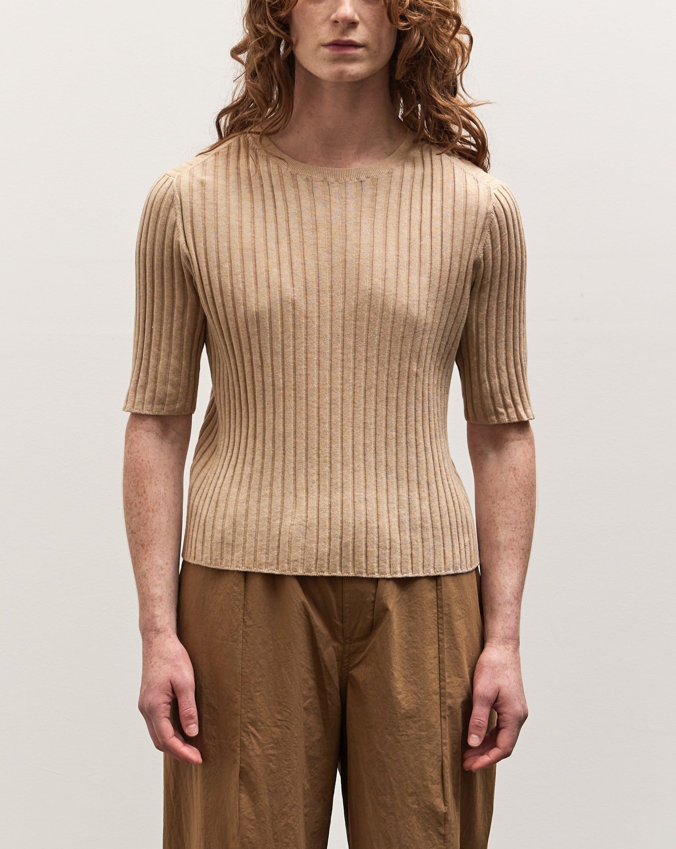 roku 6 tops◎ 7115 Mid-Sleeves Ribbed Top, Tan – Glasswing