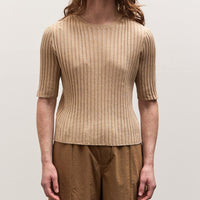 7115 Mid-Sleeves Ribbed Top, Tan