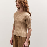 7115 Mid-Sleeves Ribbed Top, Tan