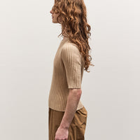 7115 Mid-Sleeves Ribbed Top, Tan