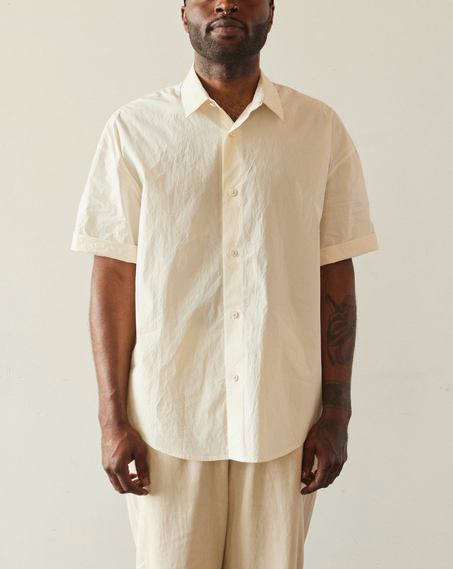 7115 Oversized Short Sleeves Shirt, Off-White | Glasswing