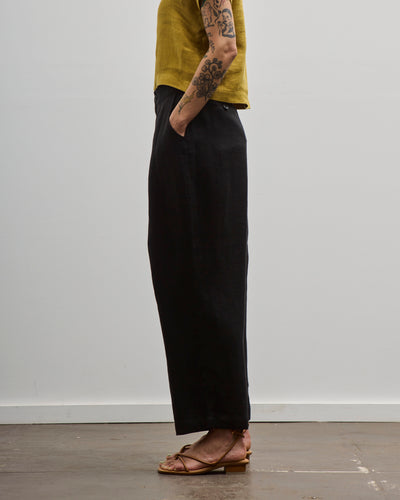 7115 Linen Pleated Trousers, Black