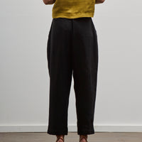 7115 Linen Pleated Trousers, Black