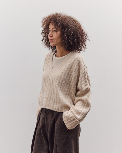 Oversized V-Neck Sweater, Off-White