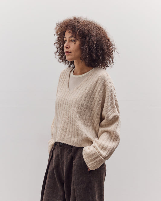 Oversized V-Neck Sweater, Off-White