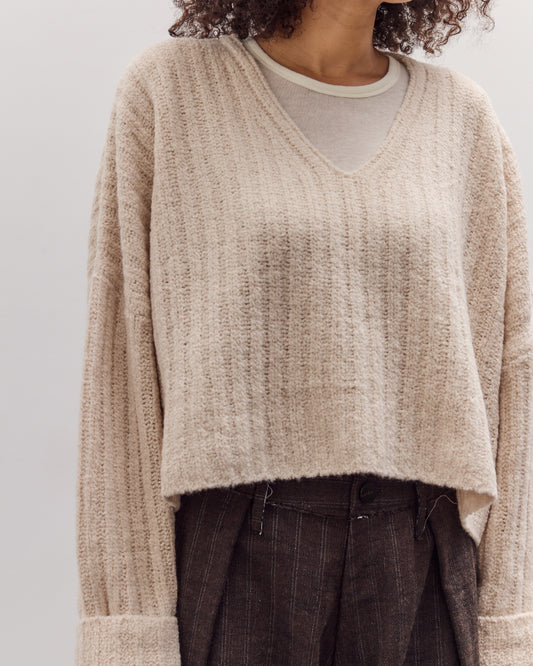 Oversized V-Neck Sweater, Off-White