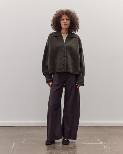 Collared Cropped Cardigan, Olive Brown