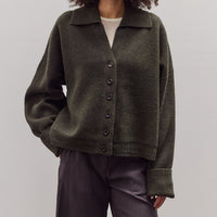 Collared Cropped Cardigan, Olive Brown