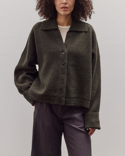 Collared Cropped Cardigan, Olive Brown