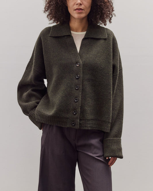 Collared Cropped Cardigan, Olive Brown