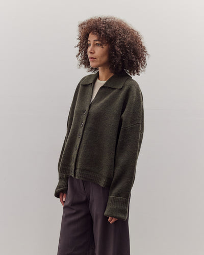 Collared Cropped Cardigan, Olive Brown