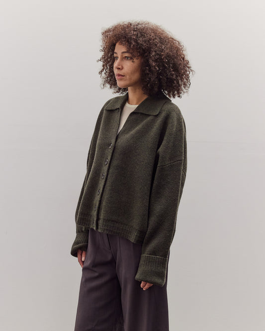 Collared Cropped Cardigan, Olive Brown