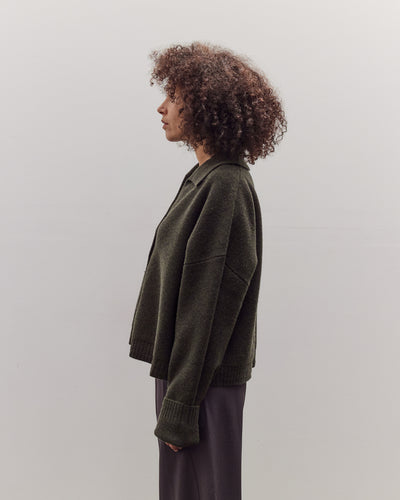 Collared Cropped Cardigan, Olive Brown