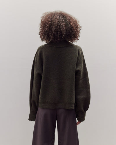 Collared Cropped Cardigan, Olive Brown