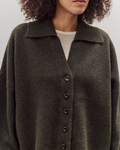 Collared Cropped Cardigan, Olive Brown