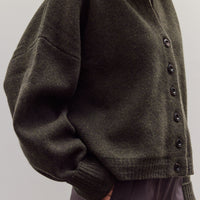 Collared Cropped Cardigan, Olive Brown