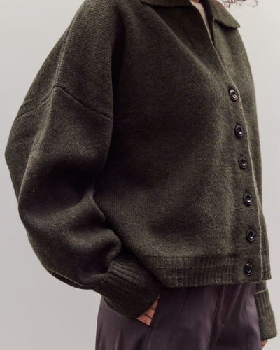 Collared Cropped Cardigan, Olive Brown