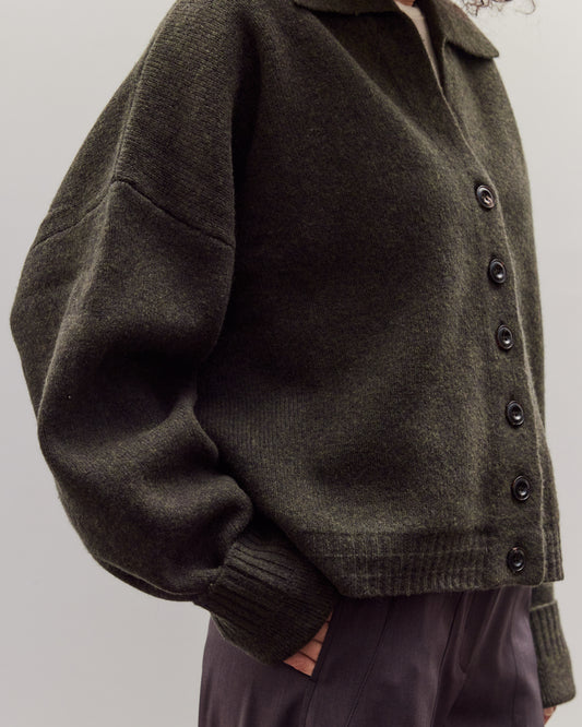 Collared Cropped Cardigan, Olive Brown