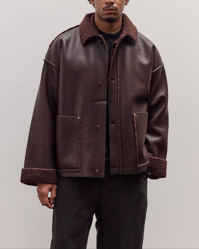 Faux Leather Shearling Jacket, Chestnut Brown