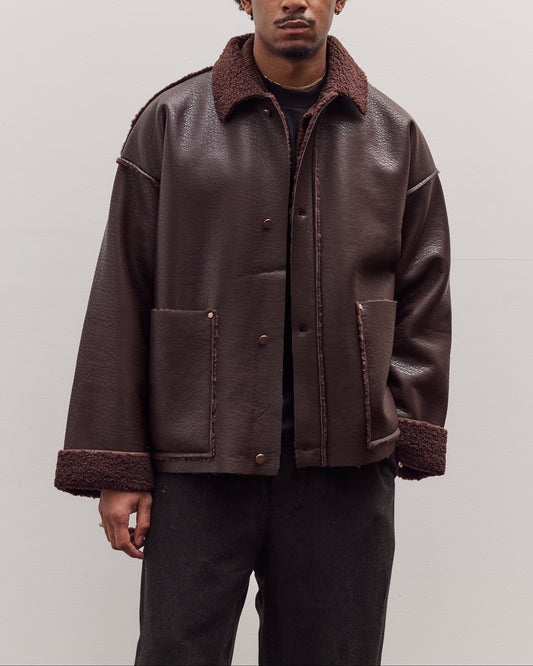 Faux Leather Shearling Jacket, Chestnut Brown