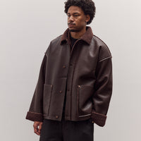 Faux Leather Shearling Jacket, Chestnut Brown