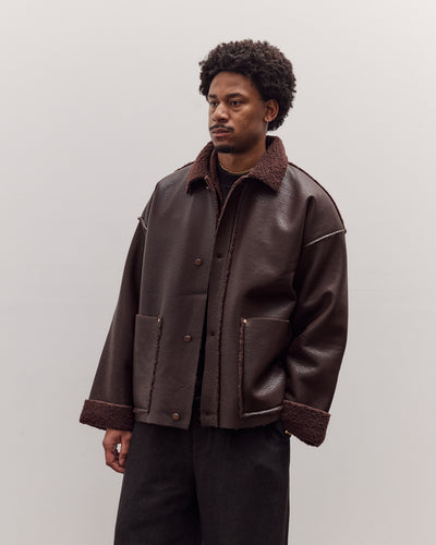 Faux Leather Shearling Jacket, Chestnut Brown