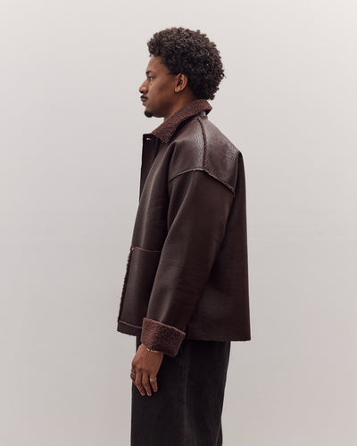 Faux Leather Shearling Jacket, Chestnut Brown