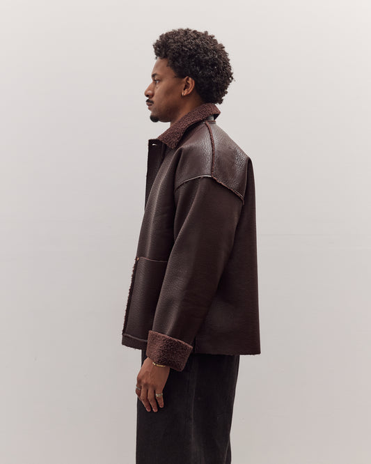 Faux Leather Shearling Jacket, Chestnut Brown