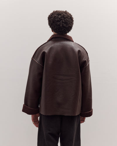 Faux Leather Shearling Jacket, Chestnut Brown
