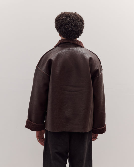 Faux Leather Shearling Jacket, Chestnut Brown